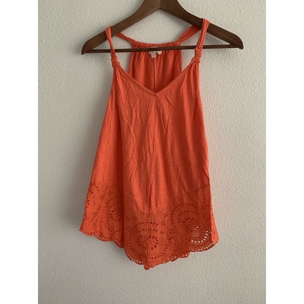 Anthropologie Meadow Rue Eyelet Red Orange Solid Sleeveless Top Womens XS